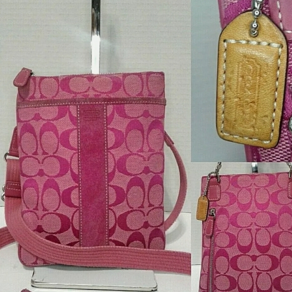 Coach Handbags - Coach Pink Signature Crossbody Purse